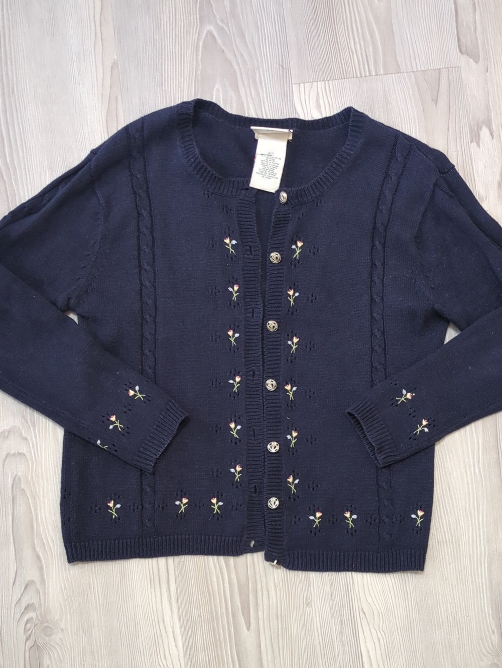 Northern Reflections S/P Navy Floral Embroidered Cardigan Ramie Cotton Cottageco